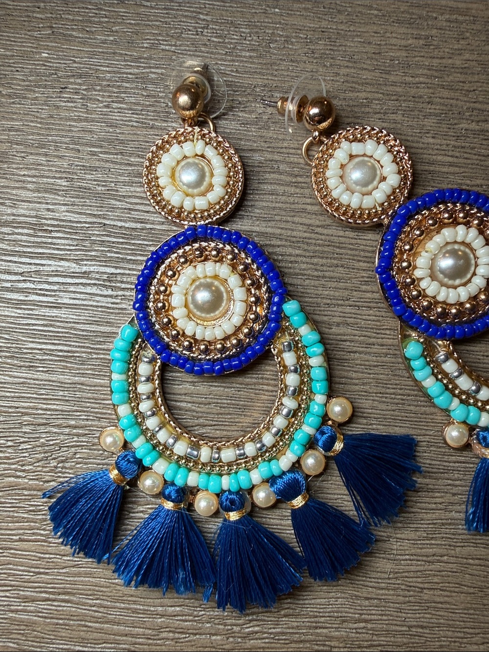 Blanco Limon Blue and Turquoise Beaded Statement Earrings One Size - Picture 2 of 7